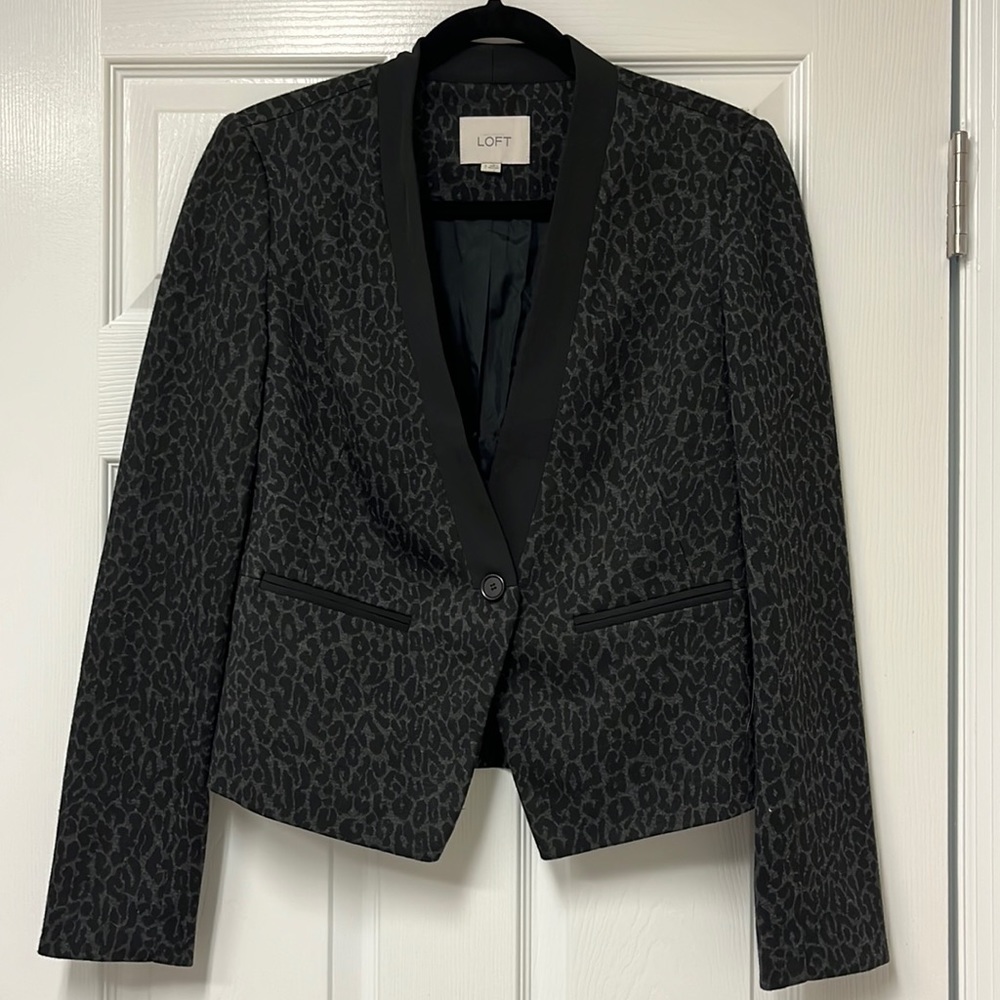 Loft Leopard Print Black and Heather Gray Blazer Jacket